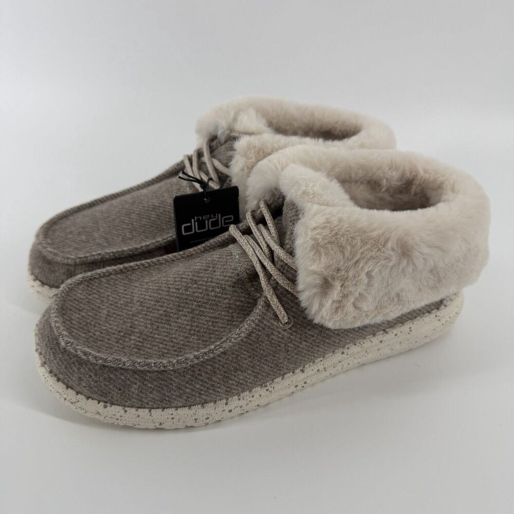 NEW Hey Dude Britt Fur Lined Slip On Shoes Women 9 Tan Brown Cozy Loafers Casual